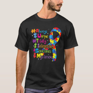 自閉症意識パズルリボン付ハート Tシャツ