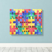 自閉症意識パズル包まれたキャンバス キャンバスプリント (インサイチュ (ウッドフロア))