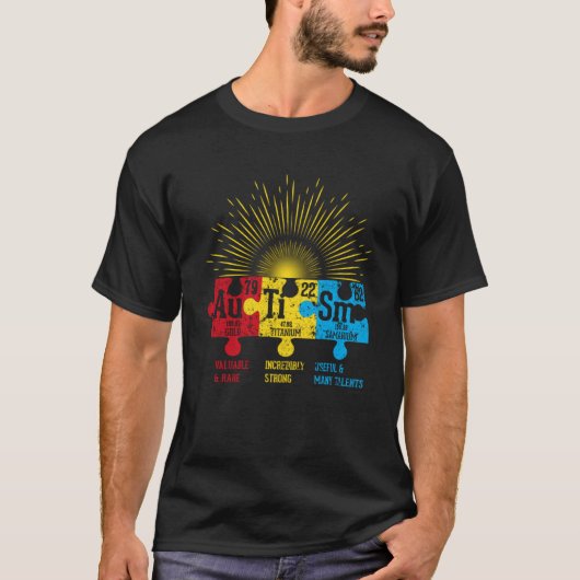 自閉症意識パズル化学元素 Tシャツ (正面)