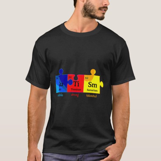 自閉症意識パズル化学元素 Tシャツ (正面)