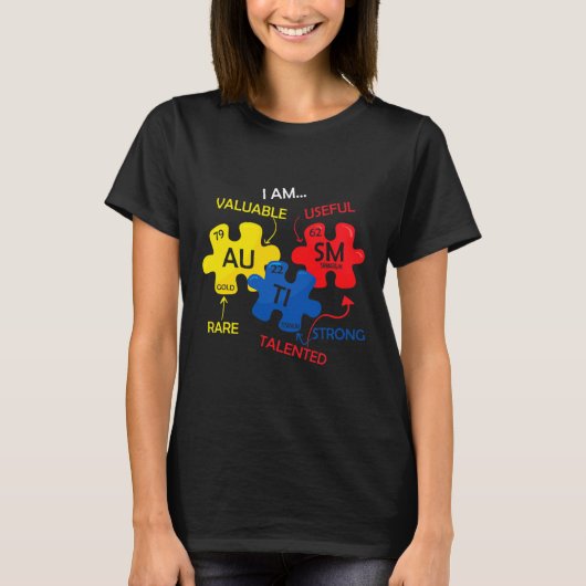 自閉症意識パズル周期表要素Mo Tシャツ (正面)