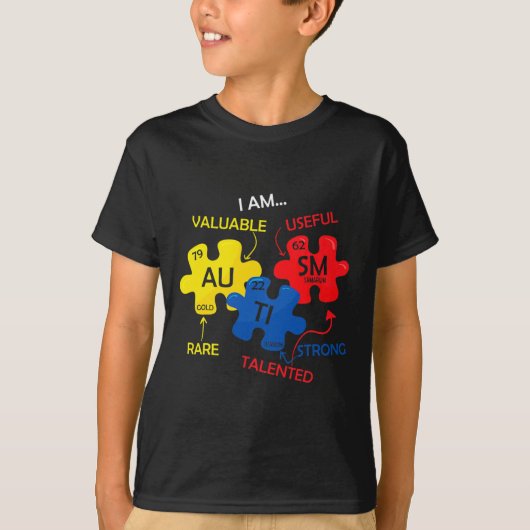 自閉症意識パズル周期表要素Mo Tシャツ (正面)