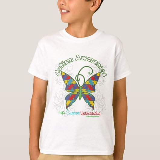 自閉症意識パズル蝶 Tシャツ (正面)