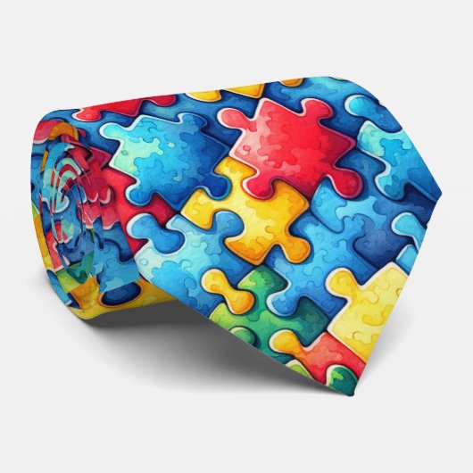 自閉症意識パズル ネクタイ (ロール)