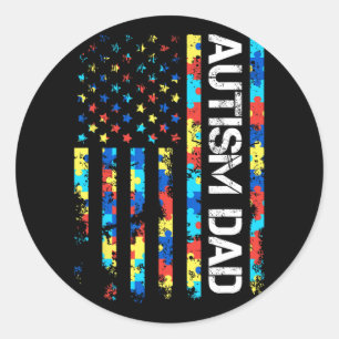 自閉症意識パパアメリカ国旗の父親の日 ラウンドシール