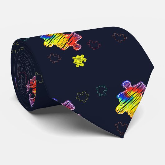 自閉症意識パープルイエローパズル ネクタイ (ロール)