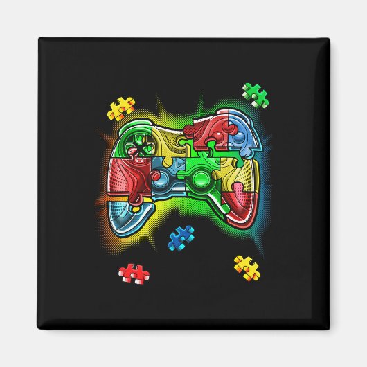 自閉症意識ビデオゲームコントローラパズルPiec マグネット (正面)