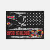 自閉症意識ブラザーベアーアメリカ国旗の自閉症 フリースブランケット (正面(横))