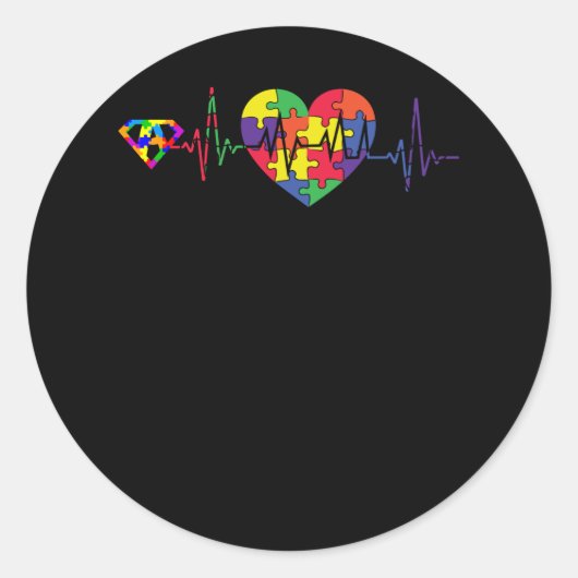 自閉症意識ブルーリボンハートビートラブ ラウンドシール (正面)