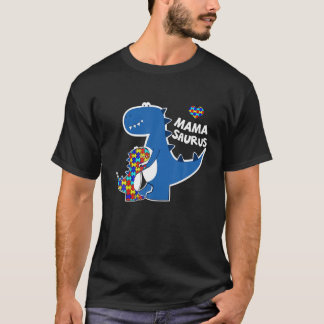 自閉症意識ママサウルス恐竜パズル一致 Tシャツ