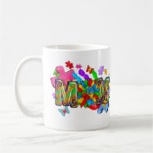 自閉症意識ママフラワーマグ コーヒーマグカップ (左)