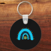 自閉症意識レインボーサポートパズルラブサイン キーホルダー (正面)