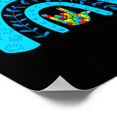 自閉症意識レインボーサポートパズルラブサイン ポスター (角)