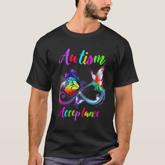 自閉症意識レッド代わりに無限大の受け入れB Tシャツ (正面)