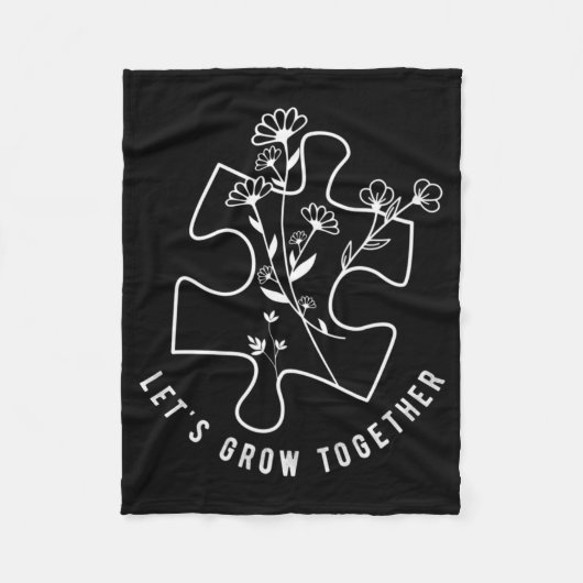 自閉症意識先生パズルピースLet's Grow T フリースブランケット (正面)