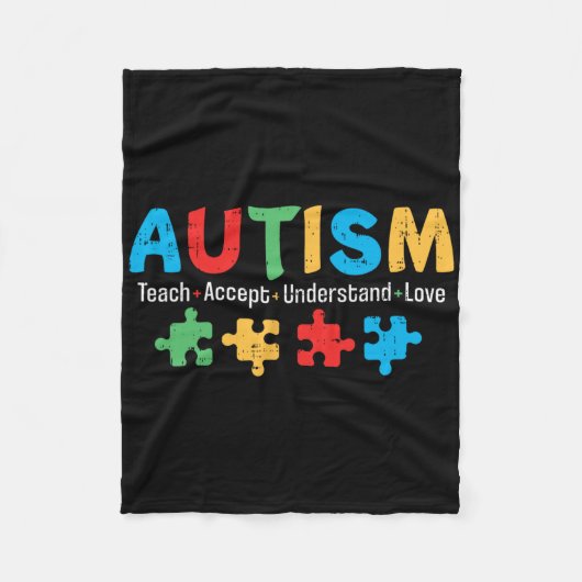 自閉症意識先生教えパズル受入れ フリースブランケット (正面)
