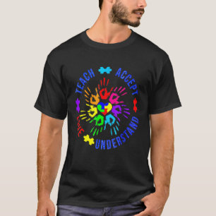 自閉症意識先生教え受け入れ理解L Tシャツ