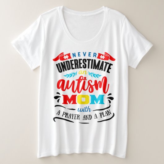 自閉症意識女性用プラスサイズ基本Tシャツ プラスサイズTシャツ (デザイン正面)