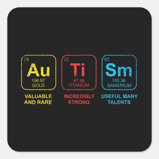 自閉症意識女性男性子供の要素の定期的 スクエアシール (正面)