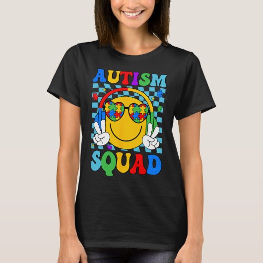 自閉症意識自閉症分隊サポートスマイル顔W Tシャツ (正面)