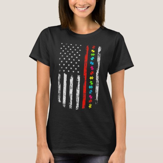 自閉症意識7月4日Thin Red Line Firefighter Tシャツ (正面)