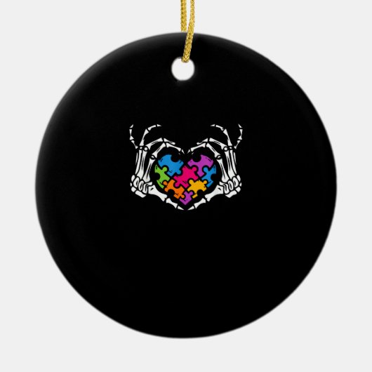 自閉症意識sスケルトンハンドハートパズルPi セラミックオーナメント (正面)