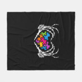 自閉症意識sスケルトンハンドハートパズルPi フリースブランケット (正面(横))