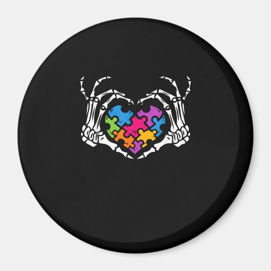 自閉症意識sスケルトンハンドハートパズルPi マグネット (正面)