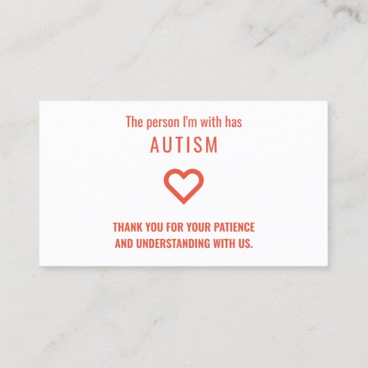 自閉症感謝していの忍耐がカードを渡す 名刺 (裏面)
