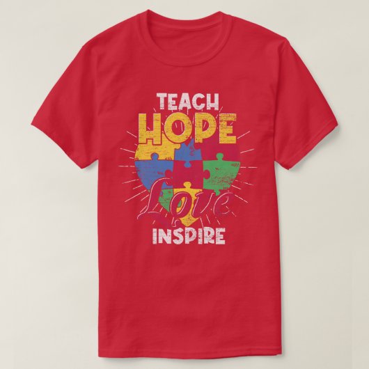 自閉症支援先生パズル片自閉症支援 Tシャツ (デザイン正面)