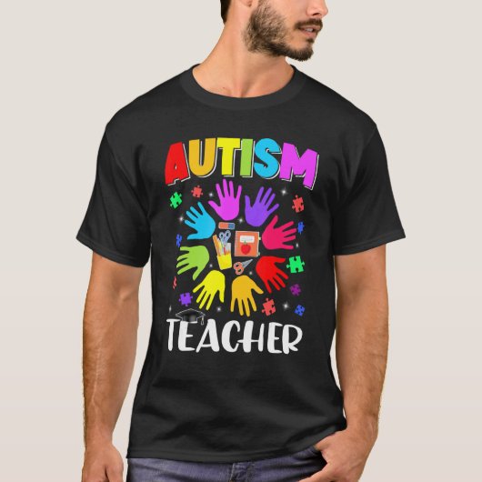 自閉症教師パズル 自閉症啓発 自閉症サポート Tシャツ (正面)