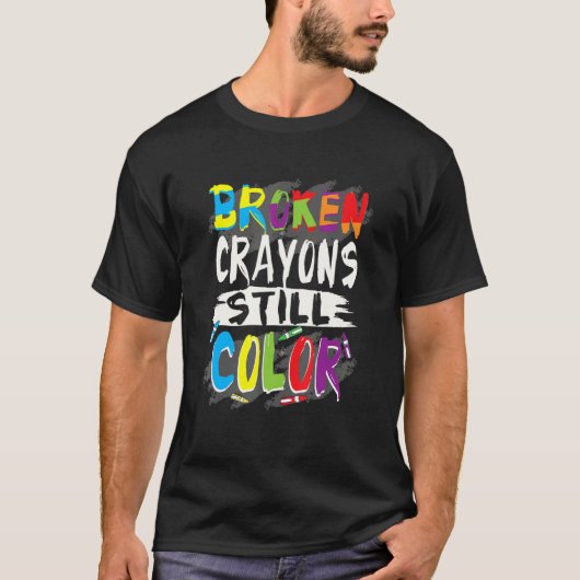 自閉症教師壊れたクレヨン色自閉症啓発 Tシャツ (正面)