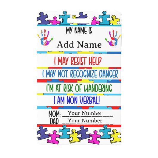 自閉症注意 非言語IDピン バッジ