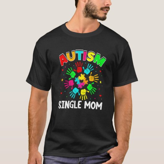 自閉症独身の母パズル家族自閉症Aをサポート Tシャツ (正面)