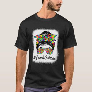 自閉症理解をサポートする女性のランチエイドのぐしゃぐしゃおだんごヘア Tシャツ