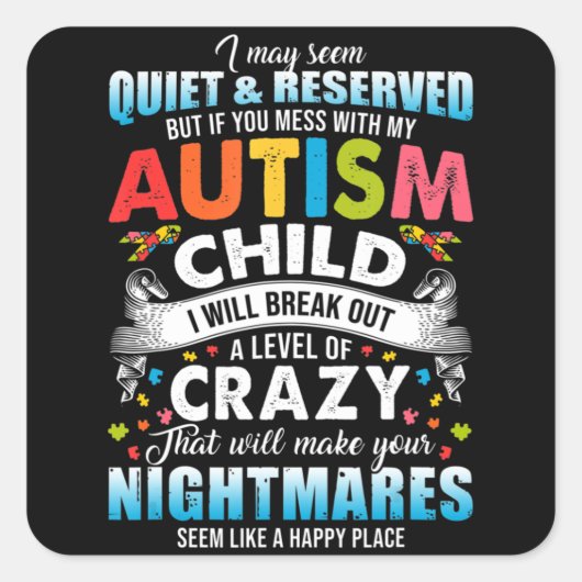 自閉症自閉症意識パズルピース誇りを持ったオティ スクエアシール (正面)