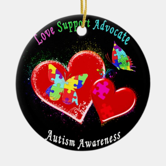 自閉症蝶ハート セラミックオーナメント (正面)