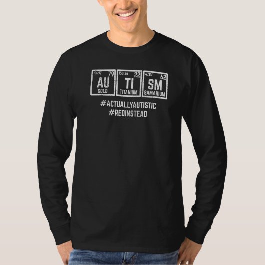 自閉症要素レッド代わりに実際に自閉症レトロ Tシャツ (正面)