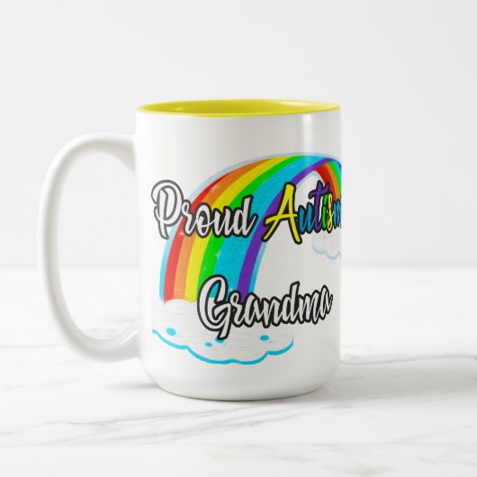 自閉症誇りを持ったおばあちゃん ツートーンマグカップ (左)