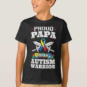 自閉症誇りを持ったの戦士の認識度リボンFのパパ Tシャツ