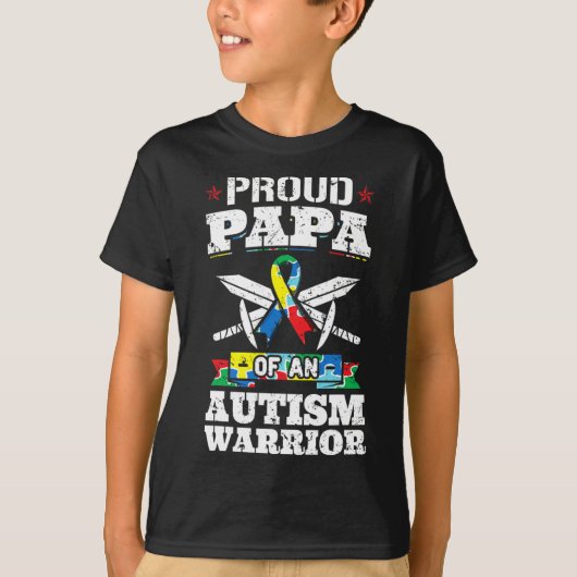 自閉症誇りを持ったの戦士の認識度リボンFのパパ Tシャツ (正面)