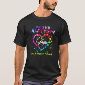 自閉症誇りを持ったガガラブサポート受け入れハートタイDy Tシャツ
