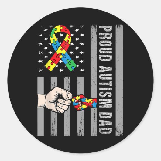 自閉症誇りを持ったパパアメリカ国旗の自閉症意識ダ ラウンドシール (正面)