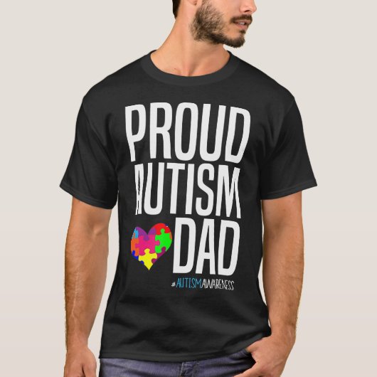 自閉症誇りを持ったパパ自閉症認識度 Tシャツ (正面)