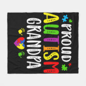 自閉症誇りを持った認識自閉症グランドパハンドハートP フリースブランケット (正面(横))