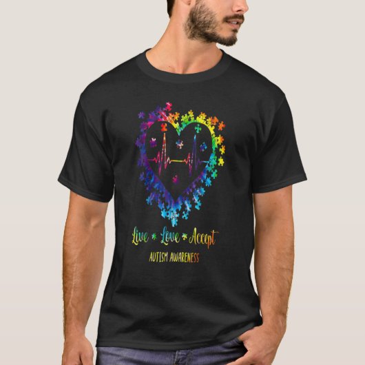自閉症認知 自閉症 ハートビート Tシャツ (正面)