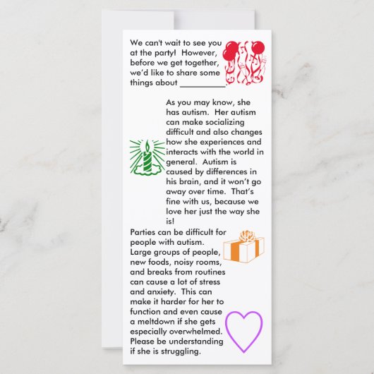 自閉症誕生日ガールフラットカード (正面)