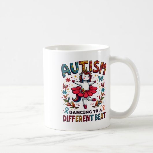 自閉症踊りは違うビートかわいいユニコーン コーヒーマグカップ (右)