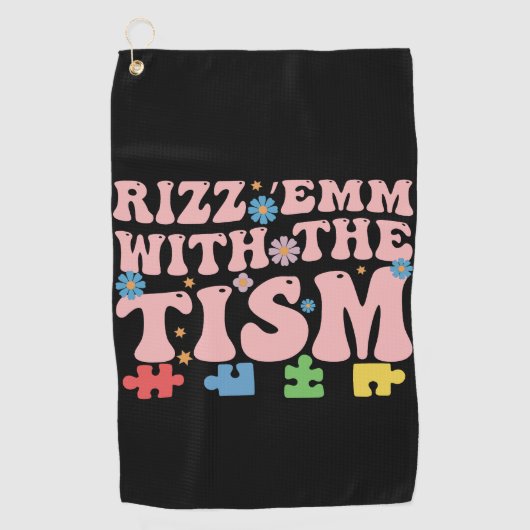 自閉症 おもしろ Rizz Em With The Tism ミーム 自閉症スペクトラム ゴルフタオル (正面)