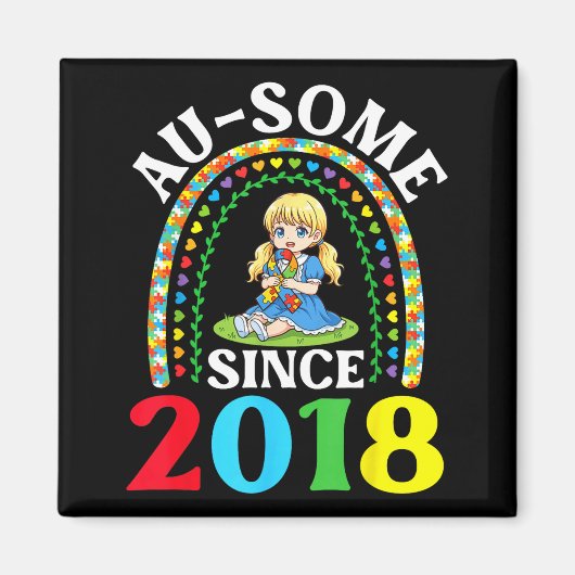 自閉症 すばらしいオーサム 2018年から啓発活動中 8歳の誕生日 マグネット (正面)